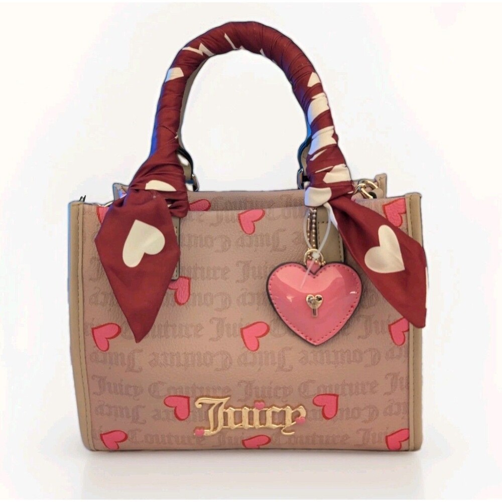 Juicy Couture Pink I Heart Tote Bag Cafe Trim Crossbody with Scarf Y2K